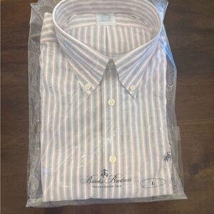 Brooks Brothers Men's Light Pink and White Striped Shirt